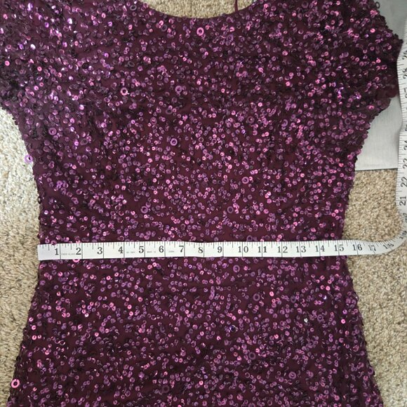 Sz 10 Adrianna Papell Scoop Back S/S Sequin Mesh Gown in Cabernet - Picture 8 of 11